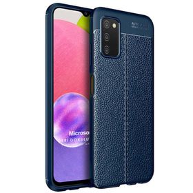 Microsonic Samsung Galaxy A03S Deri Dokulu Silikon Siyah Kılıf