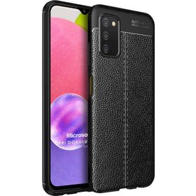 Microsonic Samsung Galaxy A03S Deri Dokulu Silikon Siyah Kılıf