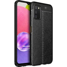 Microsonic Samsung Galaxy A03S Deri Dokulu Silikon Siyah Kılıf