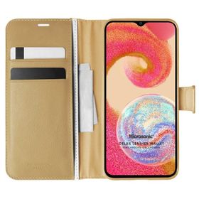 Microsonic Samsung Galaxy A04E Delux Leather Wallet Gold Kılıf