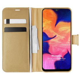 Microsonic Samsung Galaxy A10 Delux Leather Wallet Gold Kılıf