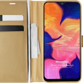 Microsonic Samsung Galaxy A10 Delux Leather Wallet Gold Kılıf