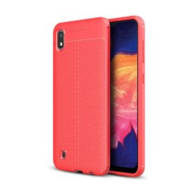 Microsonic Samsung Galaxy A10 Deri Dokulu Kırmızı Silikon Kılıf