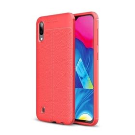 Microsonic Samsung Galaxy A10 Deri Dokulu Kırmızı Silikon Kılıf