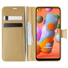 Microsonic Samsung Galaxy A11 Delux Leather Wallet Gold Kılıf