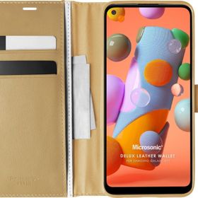 Microsonic Samsung Galaxy A11 Delux Leather Wallet Gold Kılıf