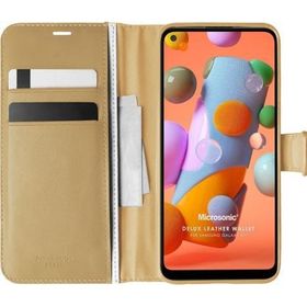 Microsonic Samsung Galaxy A11 Delux Leather Wallet Gold Kılıf