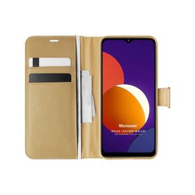 Microsonic Samsung Galaxy A12 Delux Leather Wallet Gold Kılıf