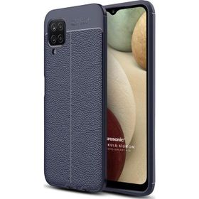 Microsonic Samsung Galaxy A12 Deri Dokulu Silikon Lacivert Kılıf