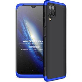 Microsonic Samsung Galaxy A12 Double Dip 360 Protective Siyah Mavi Kılıf