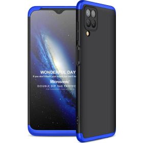 Microsonic Samsung Galaxy A12 Double Dip 360 Protective Siyah Mavi Kılıf