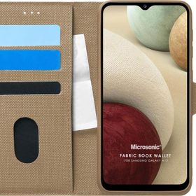 Microsonic Samsung Galaxy A12 Fabric Book Wallet Gold Kılıf