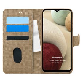 Microsonic Samsung Galaxy A12 Fabric Book Wallet Gold Kılıf