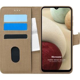 Microsonic Samsung Galaxy A12 Fabric Book Wallet Gold Kılıf