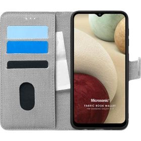 Microsonic Samsung Galaxy A12 Fabric Book Wallet Gri Kılıf