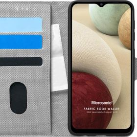 Microsonic Samsung Galaxy A12 Fabric Book Wallet Gri Kılıf