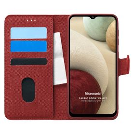 Microsonic Samsung Galaxy A12 Fabric Book Wallet Kırmızı Kılıf