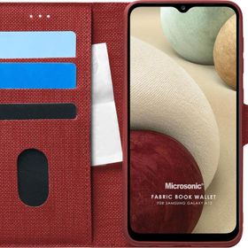 Microsonic Samsung Galaxy A12 Fabric Book Wallet Kırmızı Kılıf