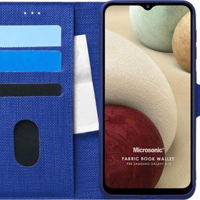 Microsonic Samsung Galaxy A12 Fabric Book Wallet Lacivert Kılıf
