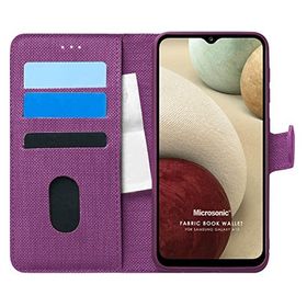 Microsonic Samsung Galaxy A12 Fabric Book Wallet Mor Kılıf