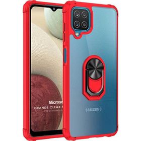 Microsonic Samsung Galaxy A12 Grande Clear Ring Holder Kırmızı Kılıf