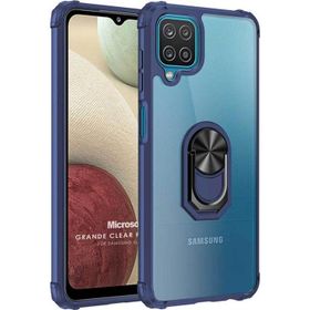 Microsonic Samsung Galaxy A12 Grande Clear Ring Holder Lacivert Kılıf