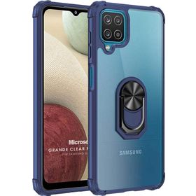 Microsonic Samsung Galaxy A12 Grande Clear Ring Holder Lacivert Kılıf