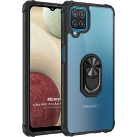 Microsonic Samsung Galaxy A12 Grande Clear Ring Holder Siyah Kılıf