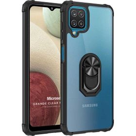 Microsonic Samsung Galaxy A12 Grande Clear Ring Holder Siyah Kılıf
