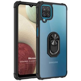 Microsonic Samsung Galaxy A12 Grande Clear Ring Holder Siyah Kılıf