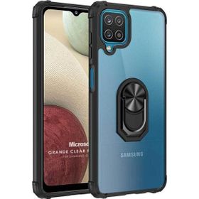 Microsonic Samsung Galaxy A12 Grande Clear Ring Holder Siyah Kılıf