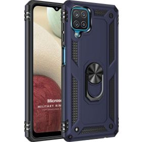 Microsonic Samsung Galaxy A12 Military Ring Holder Lacivert Kılıf