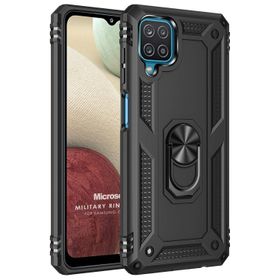 Microsonic Samsung Galaxy A12 Military Ring Holder Siyah Kılıf