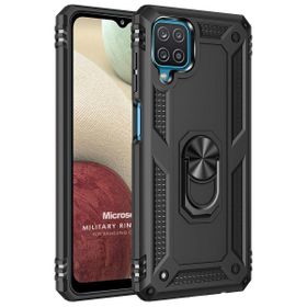 Microsonic Samsung Galaxy A12 Military Ring Holder Siyah Kılıf