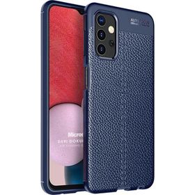 Microsonic Samsung Galaxy A13 4G Deri Dokulu Silikon Lacivert Kılıf