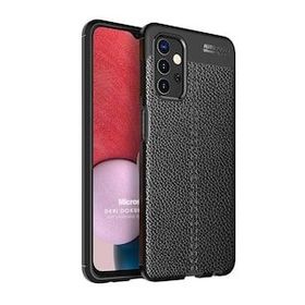 Microsonic Samsung Galaxy A13 4G Deri Dokulu Silikon Siyah Kılıf