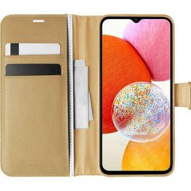 Microsonic Samsung Galaxy A14 Delux Leather Wallet Gold Kılıf