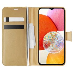 Microsonic Samsung Galaxy A14 Delux Leather Wallet Gold Kılıf