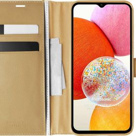 Microsonic Samsung Galaxy A14 Delux Leather Wallet Gold Kılıf