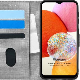 Microsonic Samsung Galaxy A14 Fabric Book Wallet Gri Kılıf