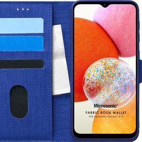 Microsonic Samsung Galaxy A14 Fabric Book Wallet Lacivert Kılıf