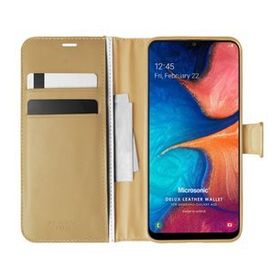 Microsonic Samsung Galaxy A20 Delux Leather Wallet Gold Kılıf