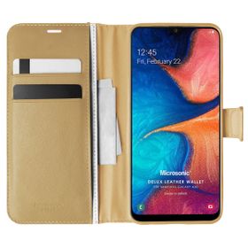 Microsonic Samsung Galaxy A20 Delux Leather Wallet Gold Kılıf