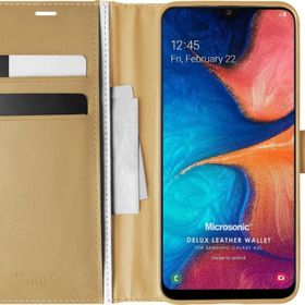 Microsonic Samsung Galaxy A20 Delux Leather Wallet Gold Kılıf