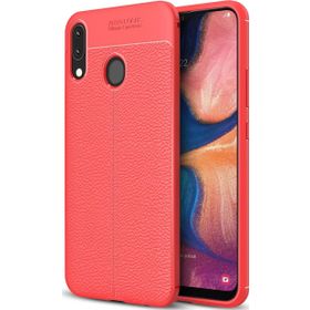 Microsonic Samsung Galaxy A20 Deri Dokulu Kırmızı Silikon Kılıf