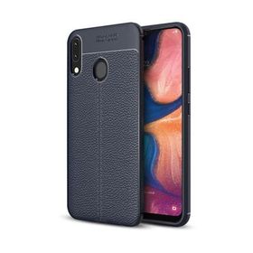 Microsonic Samsung Galaxy A20 Deri Dokulu Lacivert Silikon Kılıf