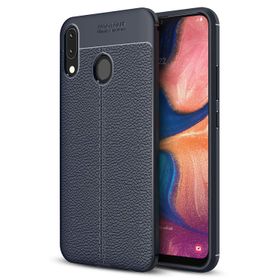Microsonic Samsung Galaxy A20 Deri Dokulu Lacivert Silikon Kılıf