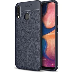 Microsonic Samsung Galaxy A20 Deri Dokulu Lacivert Silikon Kılıf