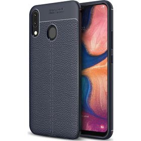 Microsonic Samsung Galaxy A20 Deri Dokulu Lacivert Silikon Kılıf