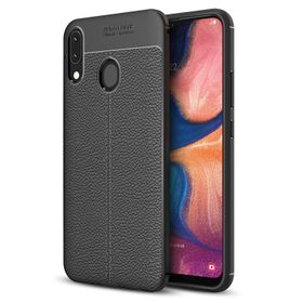 Microsonic Samsung Galaxy A20 Deri Dokulu Siyah Silikon Kılıf